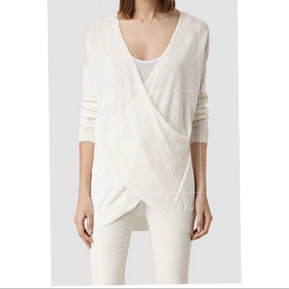 All Saints twist jumper top. Chalk white. Medium.